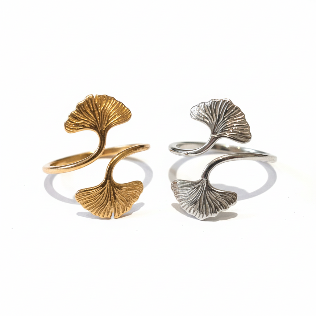 ginkgo-leaf-rings-gold-and-silver Ginkgo Leaf Ring - Gold Silver – Image 1