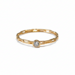 Gold Bamboo Ring with Crystal Accent