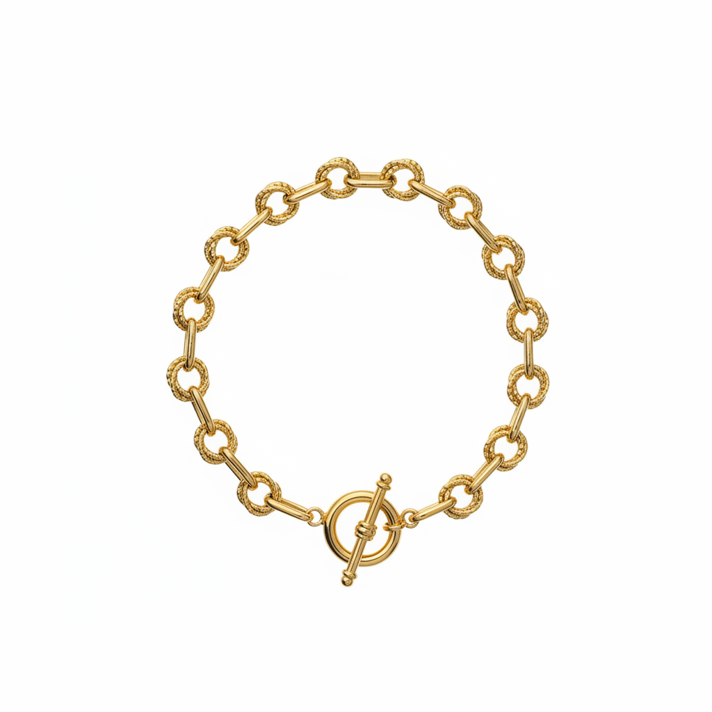 gold-chain-bracelet-round-shape Textured Circle Link Chain Bracelet – Image 1