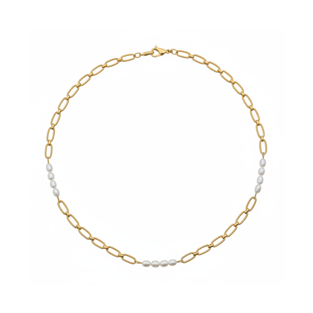 gold-chain-necklace-with-pearls Pearl & Gold Chain Link Necklace – Image 1