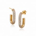 Gold crystal-pavé hoop earrings - angled view