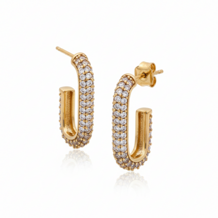 Gold crystal-pavé hoop earrings - angled view