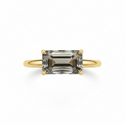 Gold Emerald-Cut Stone Ring - Front View