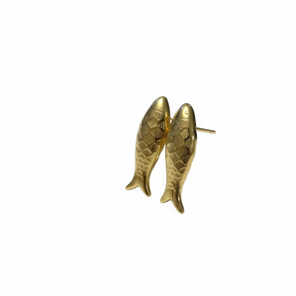 Gold Fish Stud Earrings on White Background