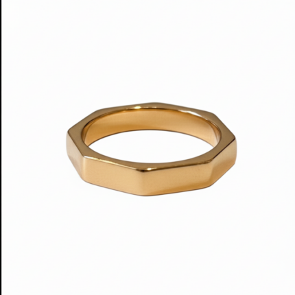 Gold Hexagonal Faceted Band - Pure White Background