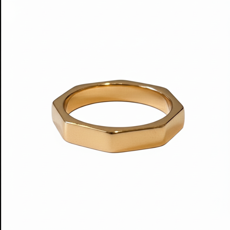 gold-hexagonal-faceted-band-pure-white-background Gold Hexagonal Faceted Band - Pure White Background