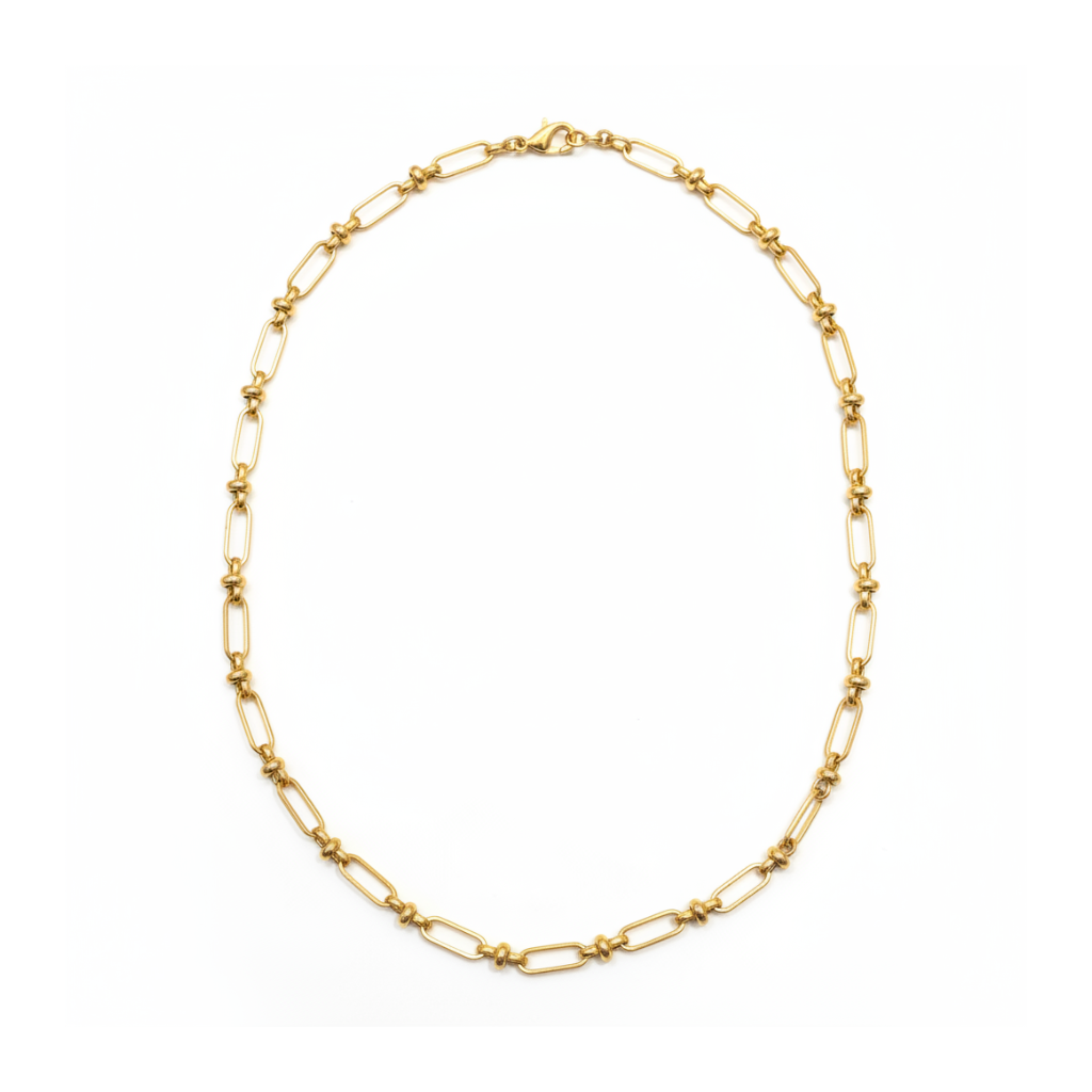 gold-link-chain-necklace Gold Oval Link Chain Necklace with Knot Details – Image 1