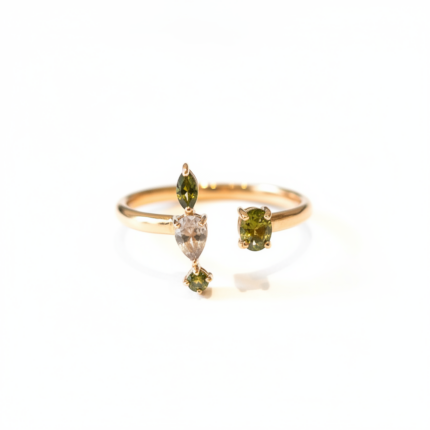 Gold Marquise Stone Open Cuff Ring - Ultra Bright