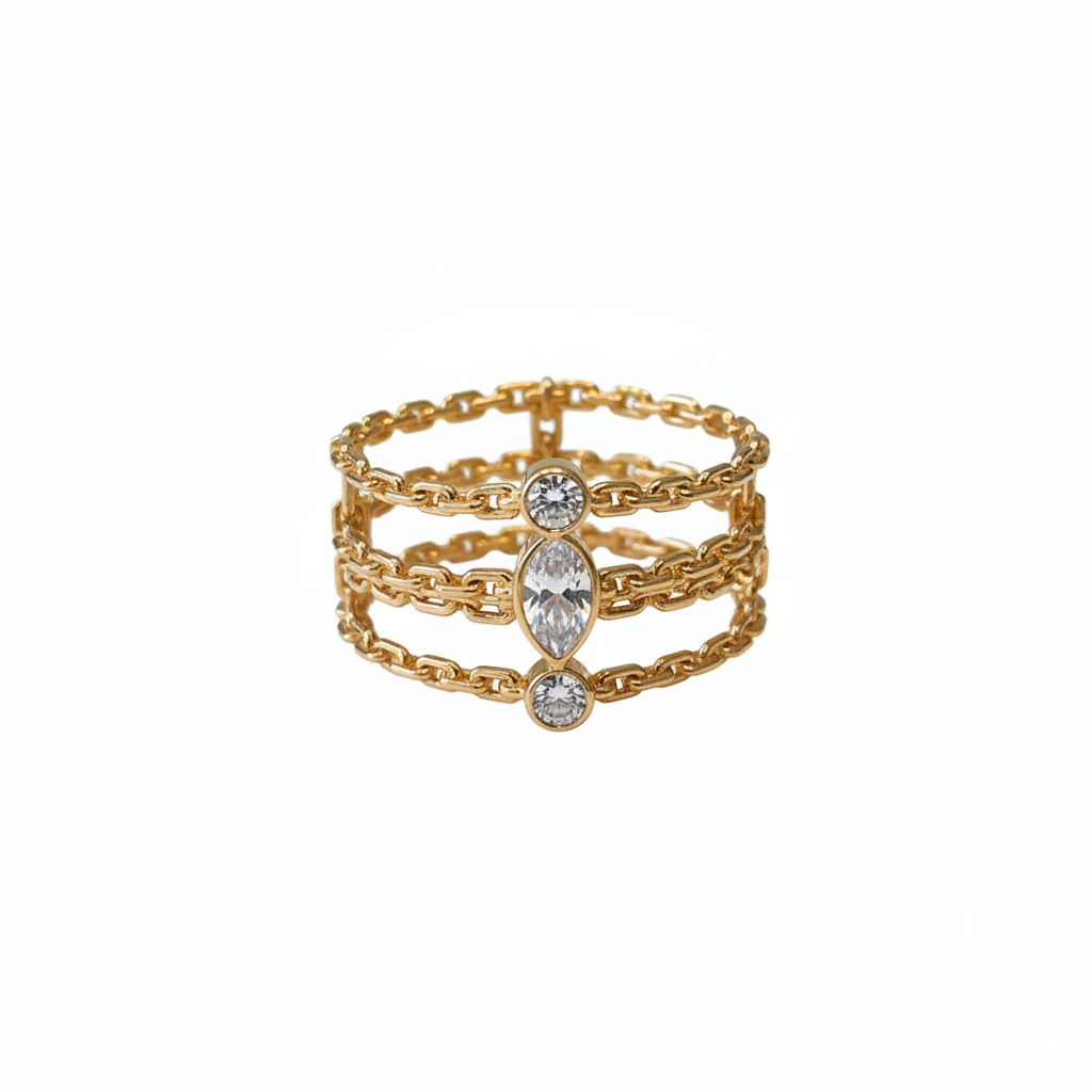 gold-multi-chain-ring-with-crystals Gold Multi-Chain Layered Ring with Crystals – Image 1