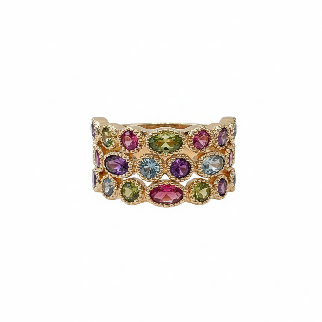 gold-multi-gemstone-stackable-ring Gold Ring with Stone Arrangement – Image 1