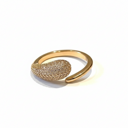 Gold Open Cuff Ring with Crystal Pavé - Professional White Background