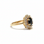 Gold Ring with Black Stone and Crystal Halo - Pure White Background