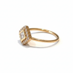 Gold Ring with Crystal Pavé Square Halo - Side Angle