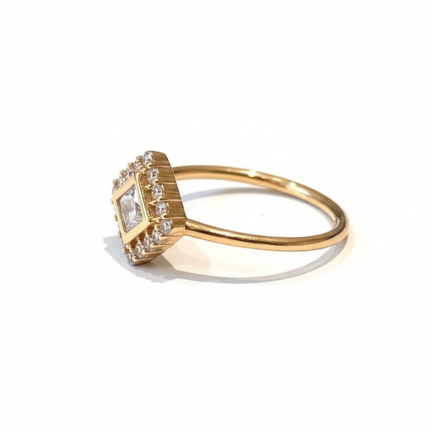 Gold Ring with Crystal Pavé Square Halo - Side Angle