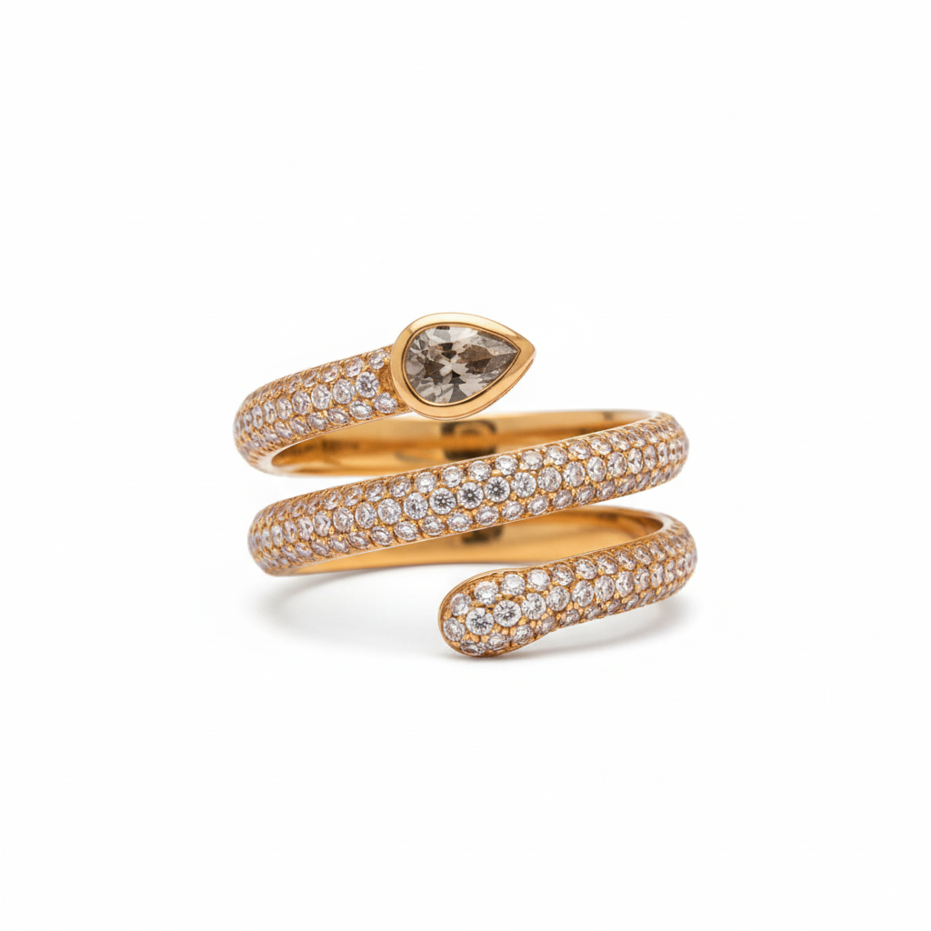 gold-serpent-snake-ring Gold Crystal Pavé Serpent Snake Ring – Image 1