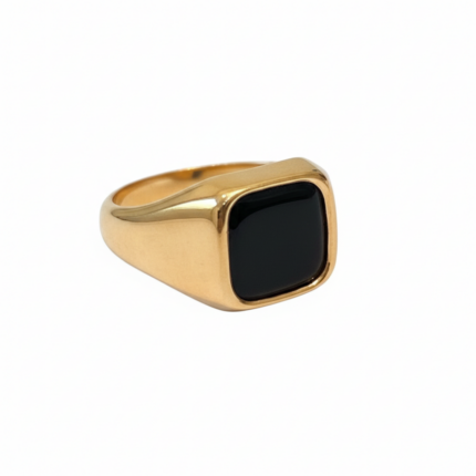 Gold Signet Ring with Black Stone