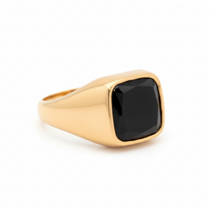 Gold Signet Ring with Black Stone - Angle View