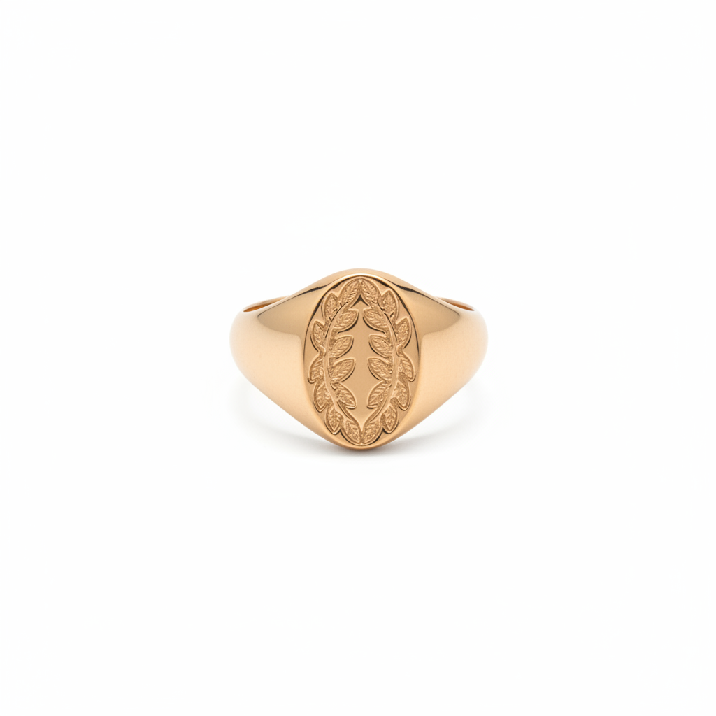 gold-signet-ring-with-laurel-wreath Gold Signet Ring with Laurel Wreath Engraving – Image 1