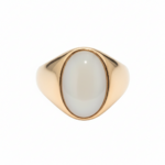 Gold Signet Ring with White Stone - Oval Bezel Setting