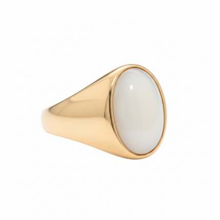 Gold Signet Ring with White Stone - Side Angle