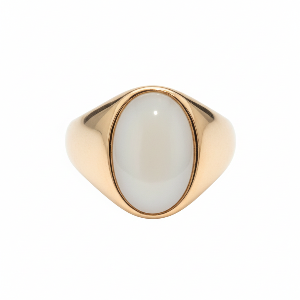 gold-signet-ring-with-white-stone Gold Signet Ring with White Stone - Oval Bezel Setting – Image 1