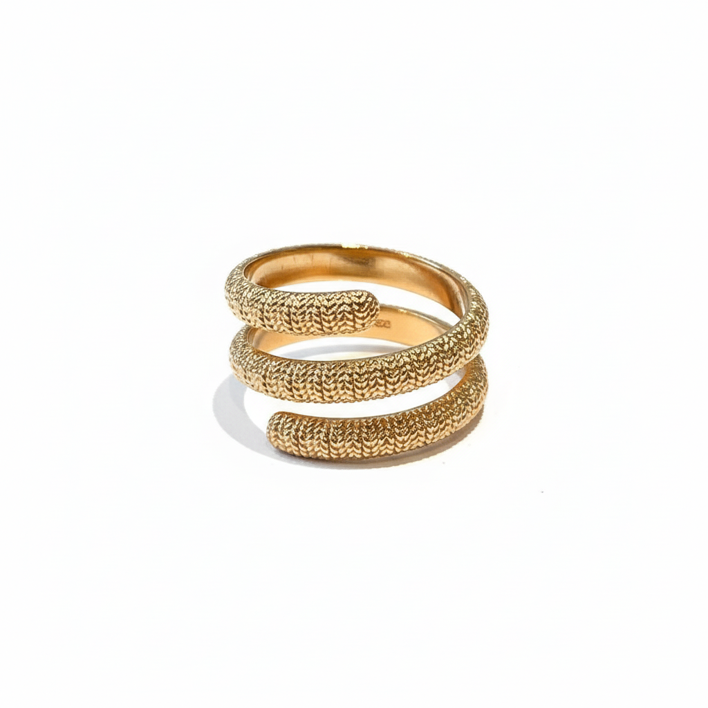 gold-textured-spiral-ring-right-angle-clear Gold Textured Spiral Wrap Ring – Image 1