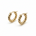 Gold twisted rope hoop earrings - angled view