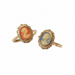 Gold Vintage Cameo Ring - Coral & Blue