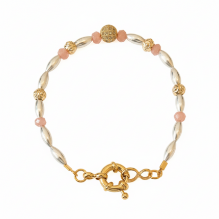 Silver & Rose Stone Stardust Bracelet on white background