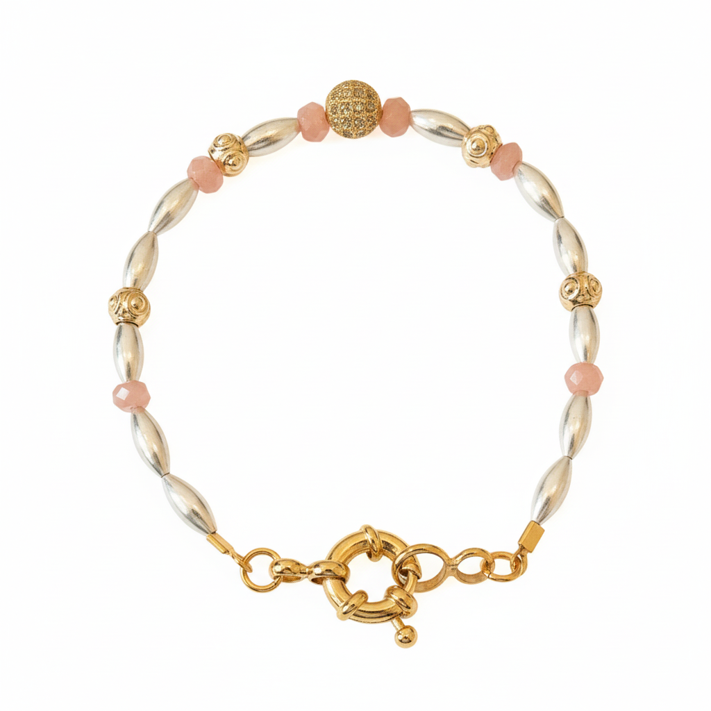 image_06bc347c-3900-4555-92cc-ded4309e2c2a Silver & Rose Stone Stardust Bracelet on white background