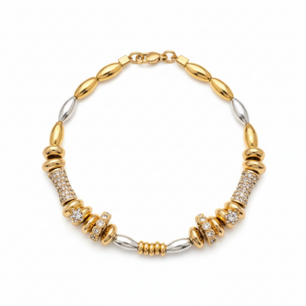 Gold Pavé Charm Beaded Bracelet on white background