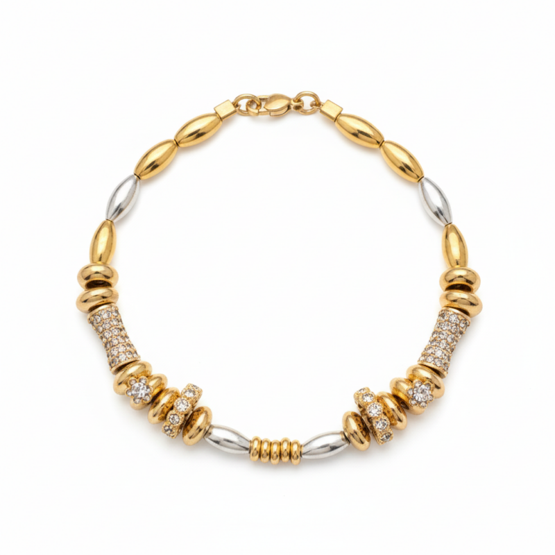 Gold Pavé Charm Beaded Bracelet on white background