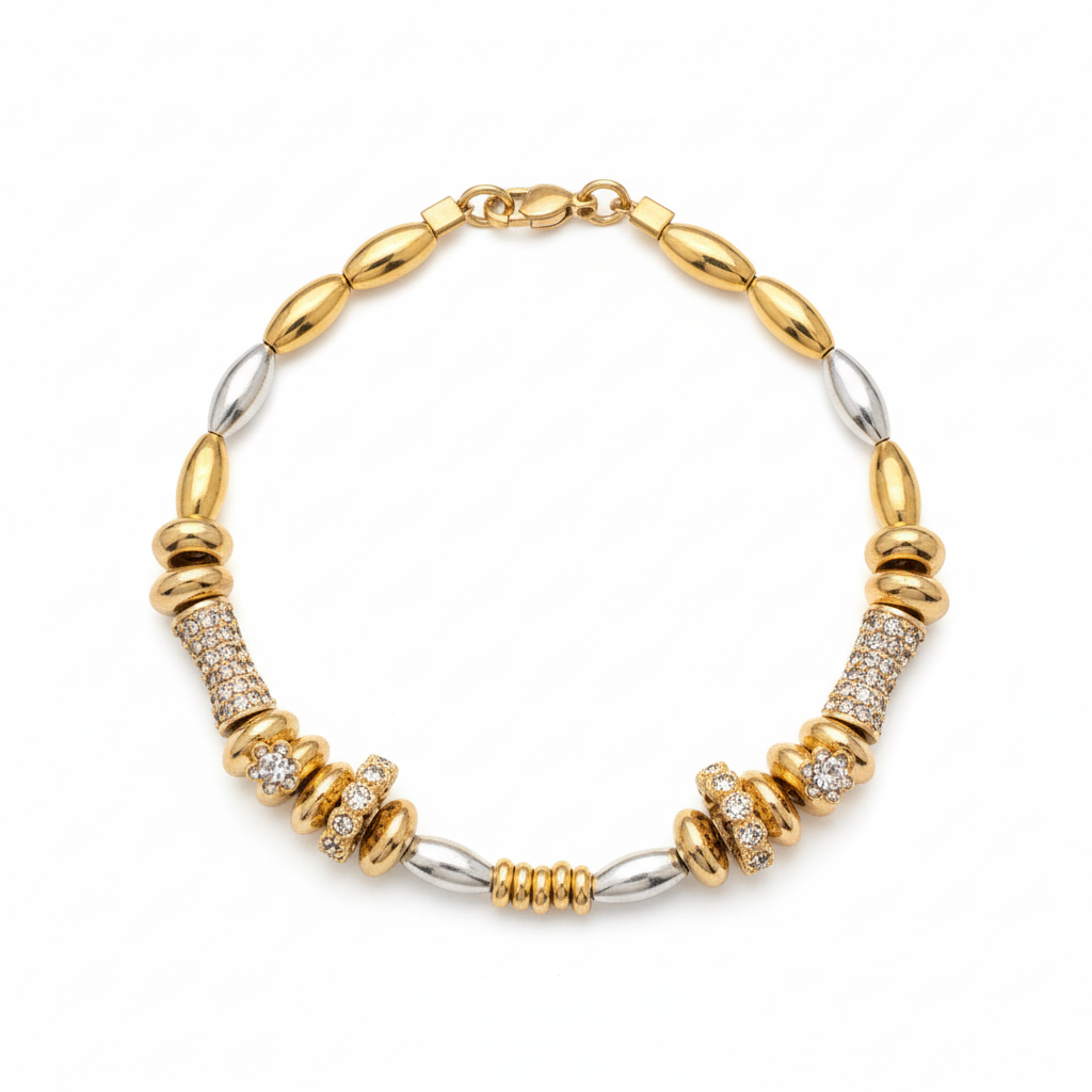 image_5d7c0a60-dd02-4b0d-ac88-b59b76d709ba Gold Pavé Charm Beaded Bracelet on white background