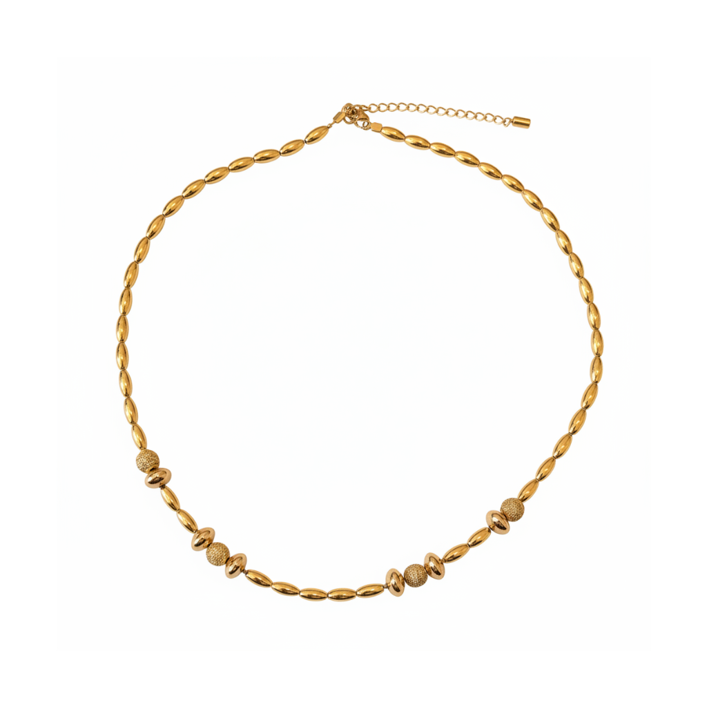 image_648a774d-f96d-4fc7-8a76-a515f2c764a2 Gold Stardust Beaded Necklace on white background