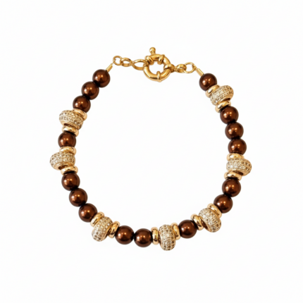Brown Pearl & Pavé Crystal Bracelet on white background