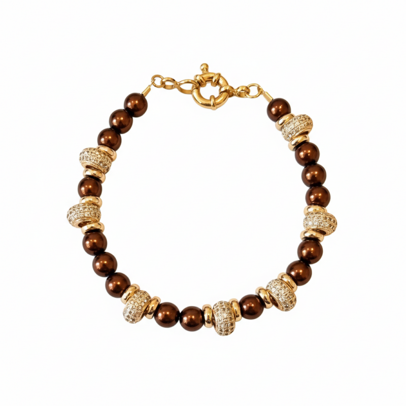 Brown Pearl & Pavé Crystal Bracelet on white background
