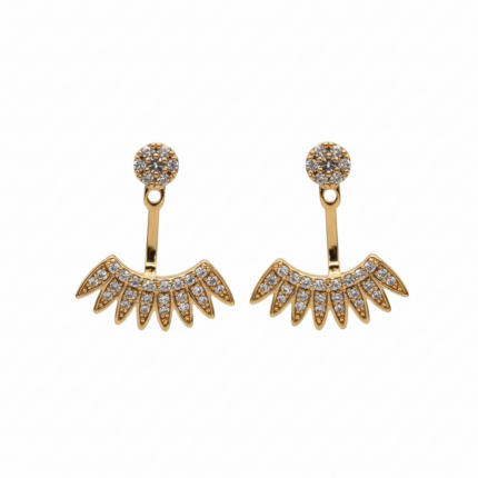 Crystal Pavé Fan Earrings in gold tone on white background