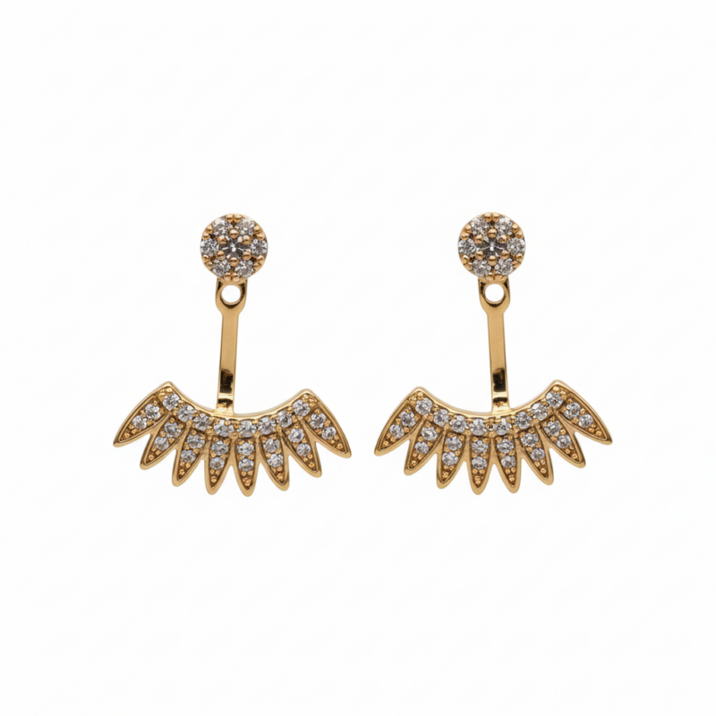 Crystal Pavé Fan Earrings in gold tone on white background