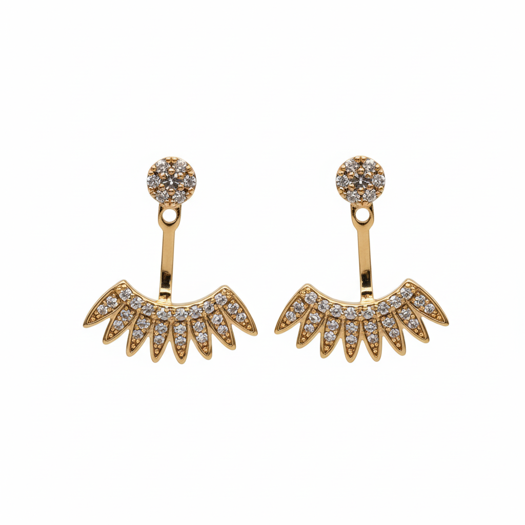 image_6e6e3c2a-68ed-4491-a54b-8c9cfe8cfd49 Crystal Pavé Fan Earrings in gold tone on white background