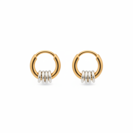 Gold & Silver Ribbed Knot Huggie Hoop Earrings on white background