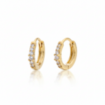 Gold hoop earrings on white background