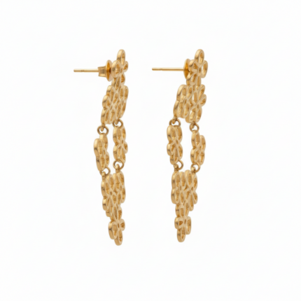 Side view of Cascading Floral Drop Earrings showing dimensional design