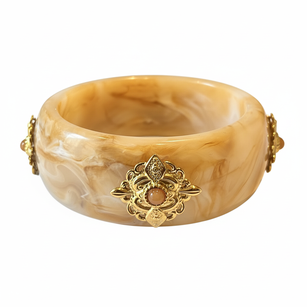 image_cfc0b7d2-bff6-431a-880c-95b866f48e83 Marbled Resin & Gold Filigree Bangle on white background