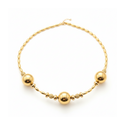 Gold Ball Statement Necklace on white background