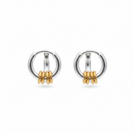 Silver & Gold Coil Knot Huggie Hoop Earrings on white background