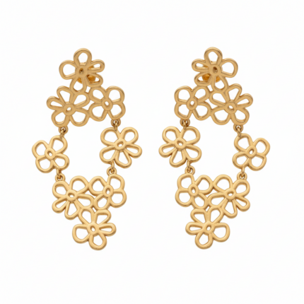 Cascading Floral Drop Earrings in gold tone on white background