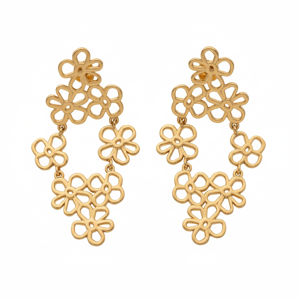 image_f7bac7d6-810f-4254-ab3e-4ba96334b74d Cascading Floral Drop Earrings in gold tone on white background