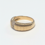 Ribbed Gold Ring with Crystal Pavé Square – Image 2
