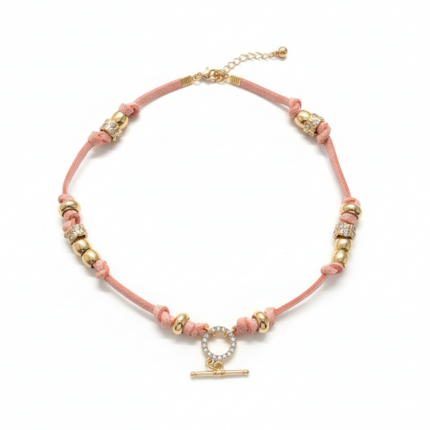 Pink Suede & Gold Charm Necklace