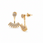 Gold Ear Jacket Earrings - Crystal Fan Design